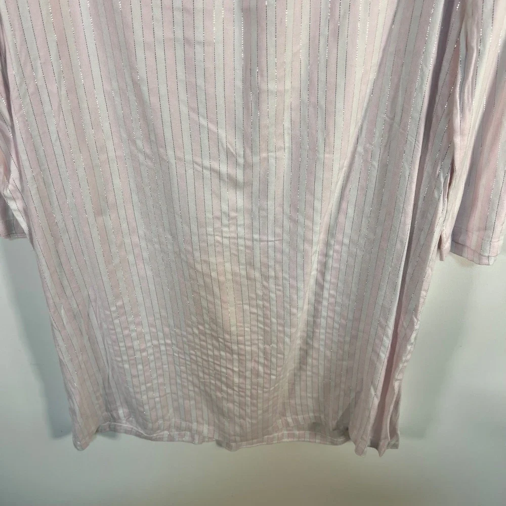 Croft‎ & Barrow Pink White Striped Silver Lurex V-Neck Nightgown women's L NWT